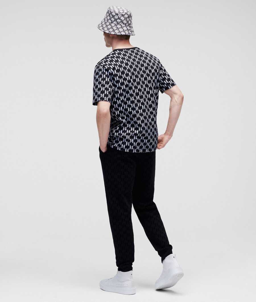 Karl Lagerfeld, Klj Monogram Backpack, Man, Black White All Over Print, Size: One Size